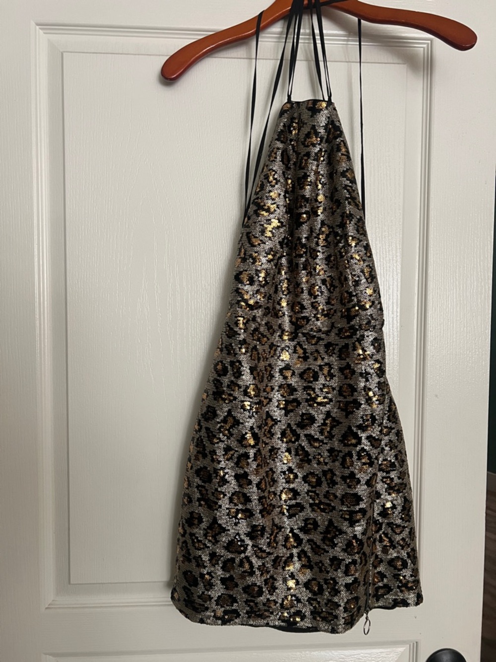 Tobi Gold and Black Sequin Leopard Halter Mini Dress